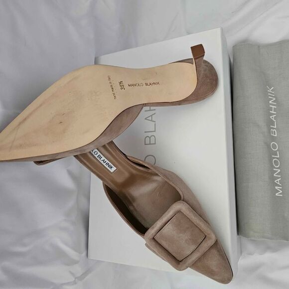 Manolo Blahnik- Suede Buckle Mules Kitten Heels- Size 39.5 - Picture 3 of 7
